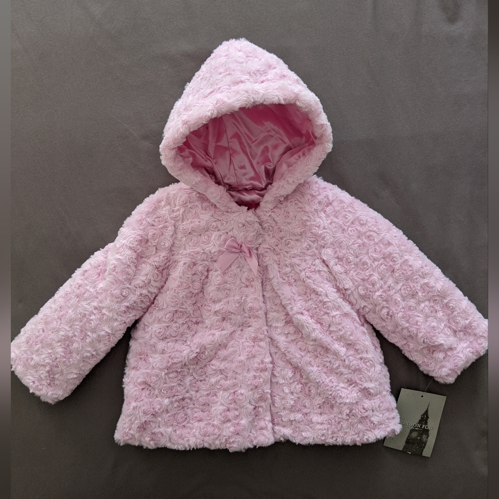 London Fog Faux Fur Coat Girl's Size 24 Months Pink New